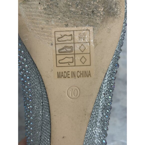Michaelangelo / David's Bridal Low Wedge Peep-Toes with Crystals in Silver - Sz - Picture 9 of 9